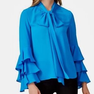 Elegant Blue Ruffle Sleeve Women's Top